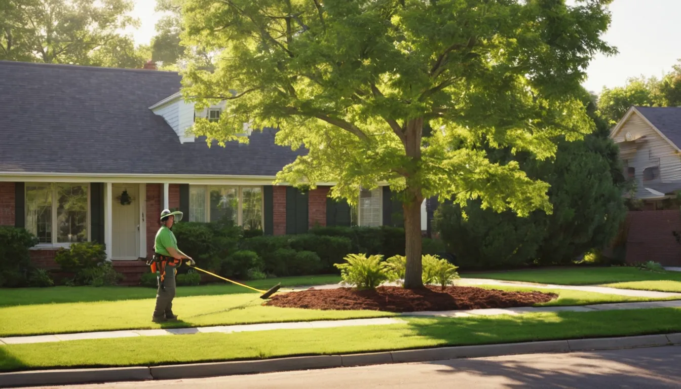 A tree removal provider working safely near a home in Plano